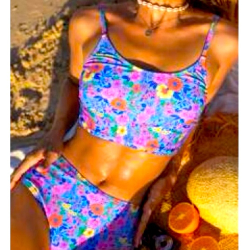 SHEIN Floral Bikini Set - Blue and Pink